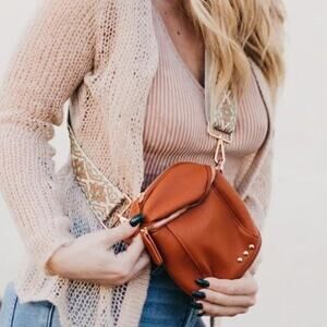 Ellie Boho Tapestry Strap Crossbody Bag Brown